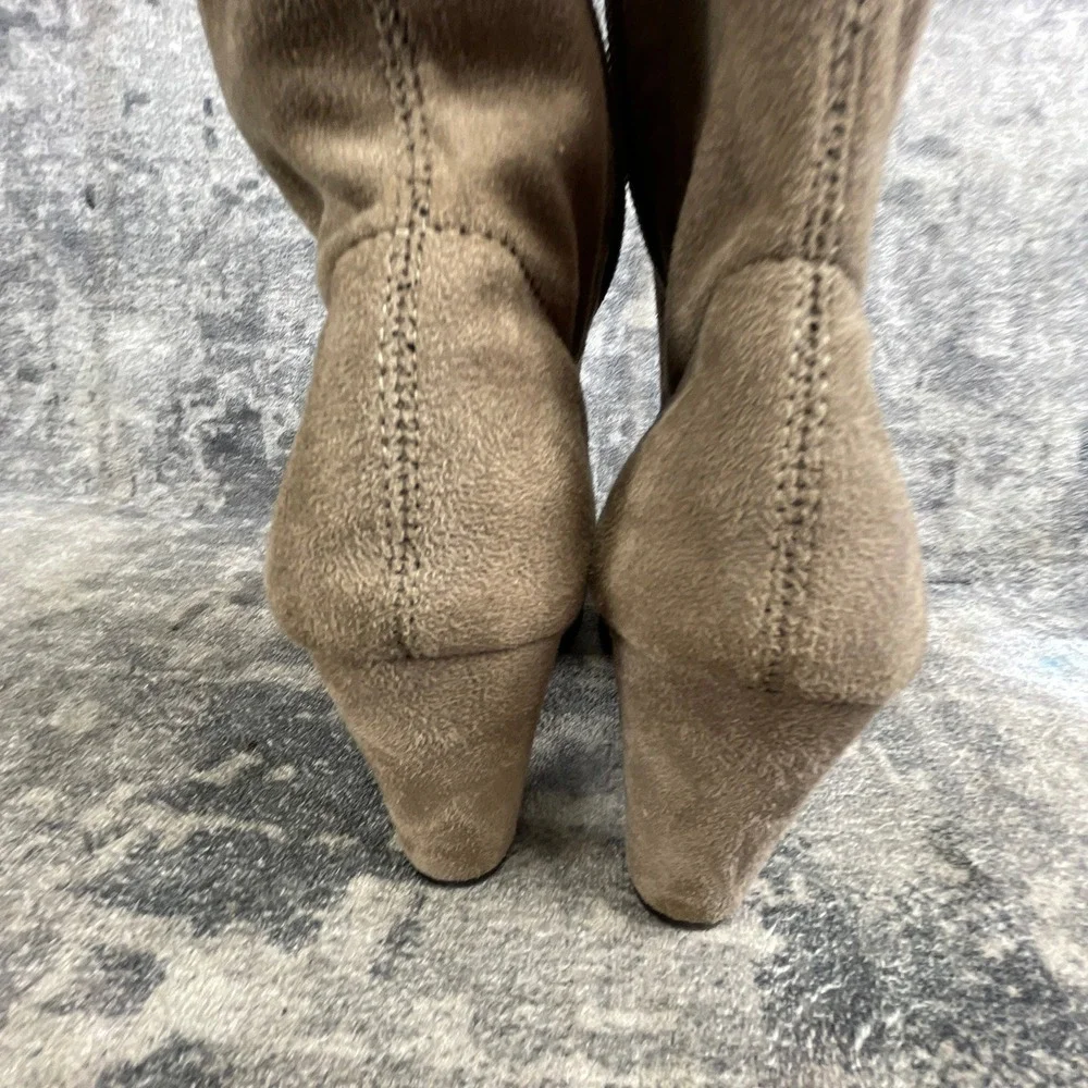White Mountain Over The Knee Boots Women 6.5 M Khaki Suede Heel Drawstring